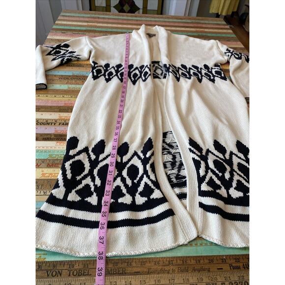 J. Crew S Point Sur Lebowski Longline Open Cardigan Sweater Fair Isle Boho Aztec - Picture 9 of 10